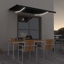 Sisäänkelattava markiisi 2 LEDillä 300x250cm sininen/valkoinen