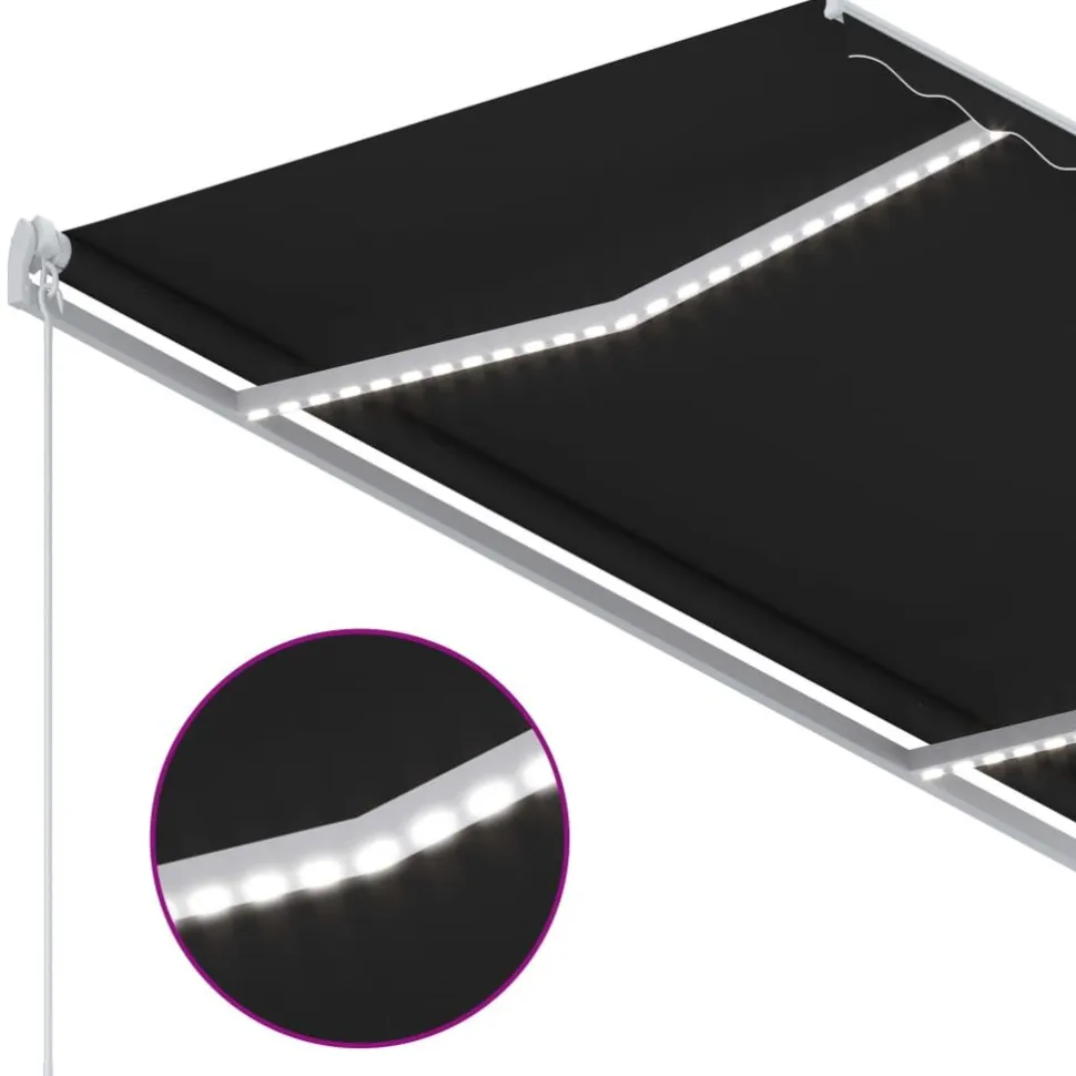 Sisäänkelattava markiisi 2 LEDillä 300x250cm sininen/valkoinen