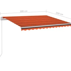 Sisäänkelattava markiisi 2 LEDillä 300x250cm sininen/valkoinen