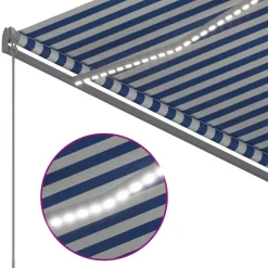 Sisäänkelattava markiisi 2 LEDillä 300x250cm sininen/valkoinen