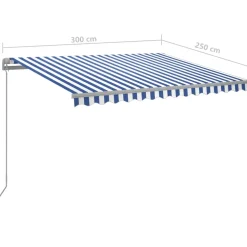 Sisäänkelattava markiisi 2 LEDillä 300x250cm sininen/valkoinen