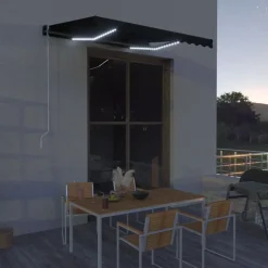 Sisäänkelattava markiisi 2 LED/tuulisensori 300x250 cm sininen/valkoinen