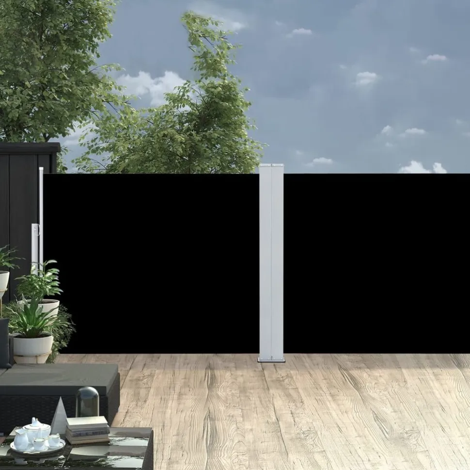 Sivumarkiisi 140 x 1000 cm Sisäänvedettävä musta