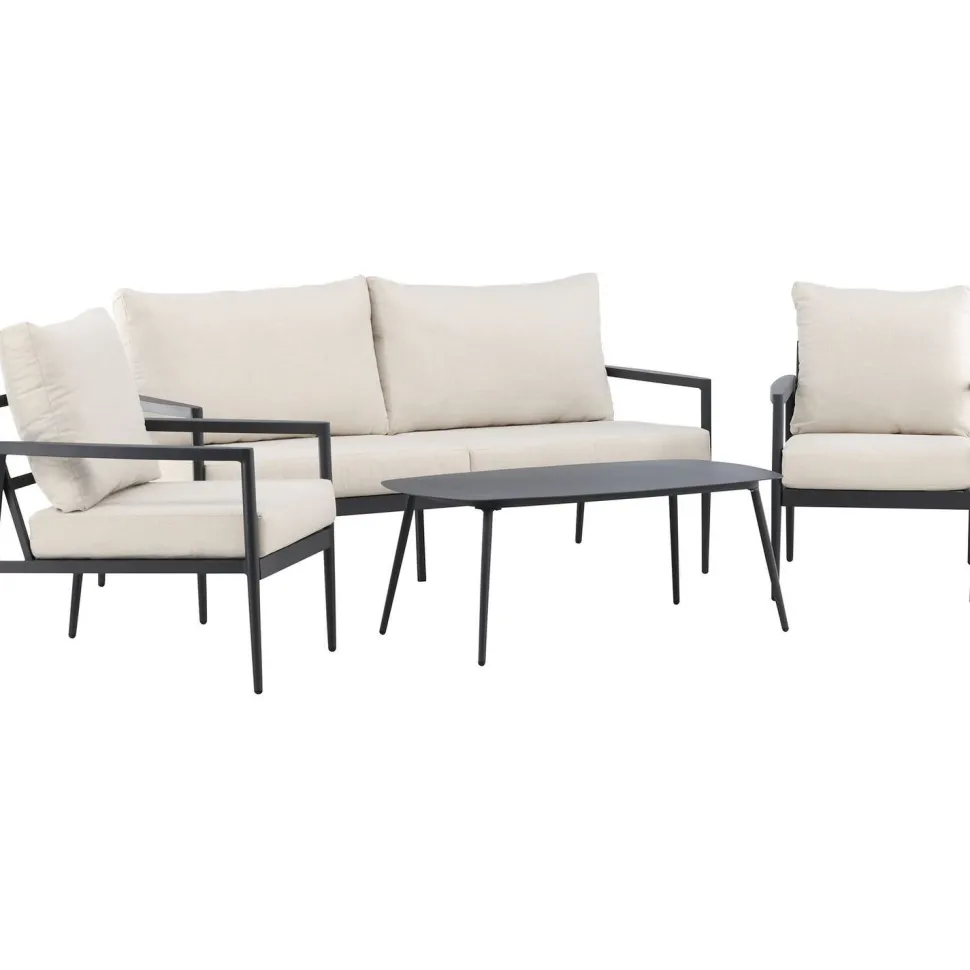 Sohvaryhmä Venture Home Taromina, 2-istuttava sohva + 2 lepotuolia + sohvapöytä, musta/beige