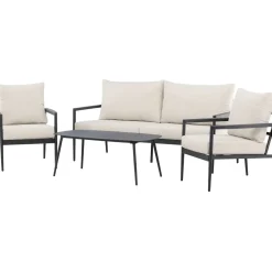 Sohvaryhmä Venture Home Taromina, 2-istuttava sohva + 2 lepotuolia + sohvapöytä, musta/beige