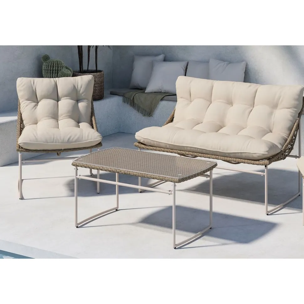 Sohvaryhmä Venture Home Tina, 2-istuttava sohva + 2 lepotuolia + sohvapöytä, beige