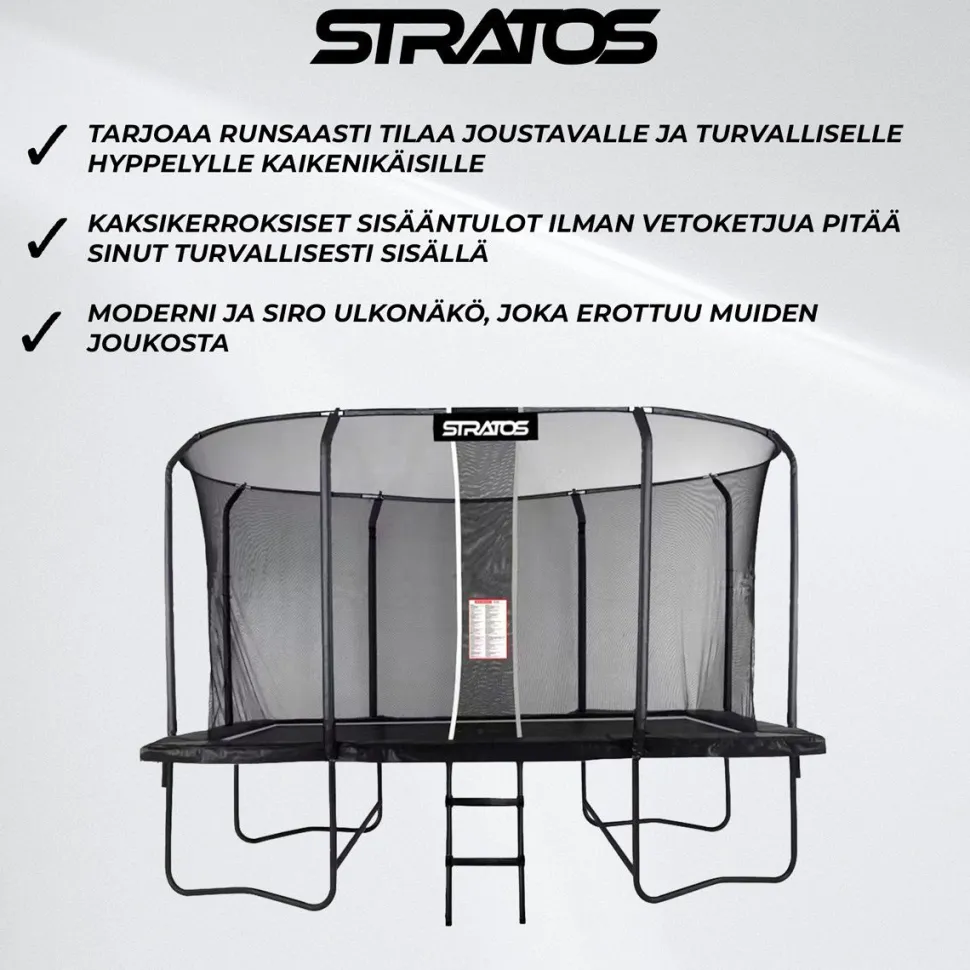 Suorakaide Trampoliini Stratos Premium Black Line, 275x427 cm, sis. portaat ja turvaverkko