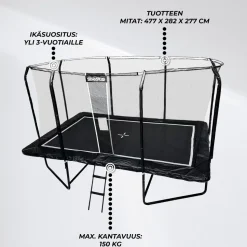 Suorakaide Trampoliini Stratos Premium Black Line, 275x427 cm, sis. portaat ja turvaverkko