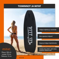 SUP-lautasetti Deep Sea Pro ilmatäytteinen 300 cm 15 PSI musta
