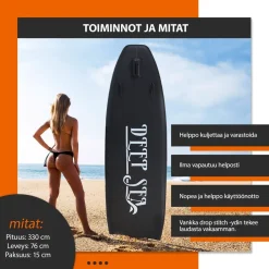 SUP-lautasetti Deep Sea XXL ilmatäytteinen 330 cm 15 PSI musta-valkoinen