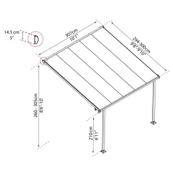 Terassikatos Palram-Canopia Feria 3 x 3 m harmaa/kirkas