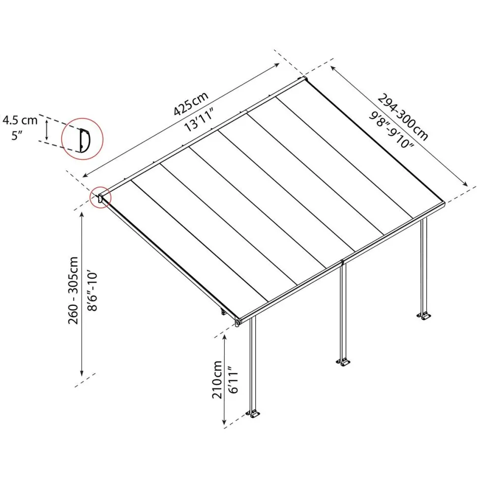 Terassikatos Palram-Canopia Feria 3 x 4,25 m harmaa/kirkas