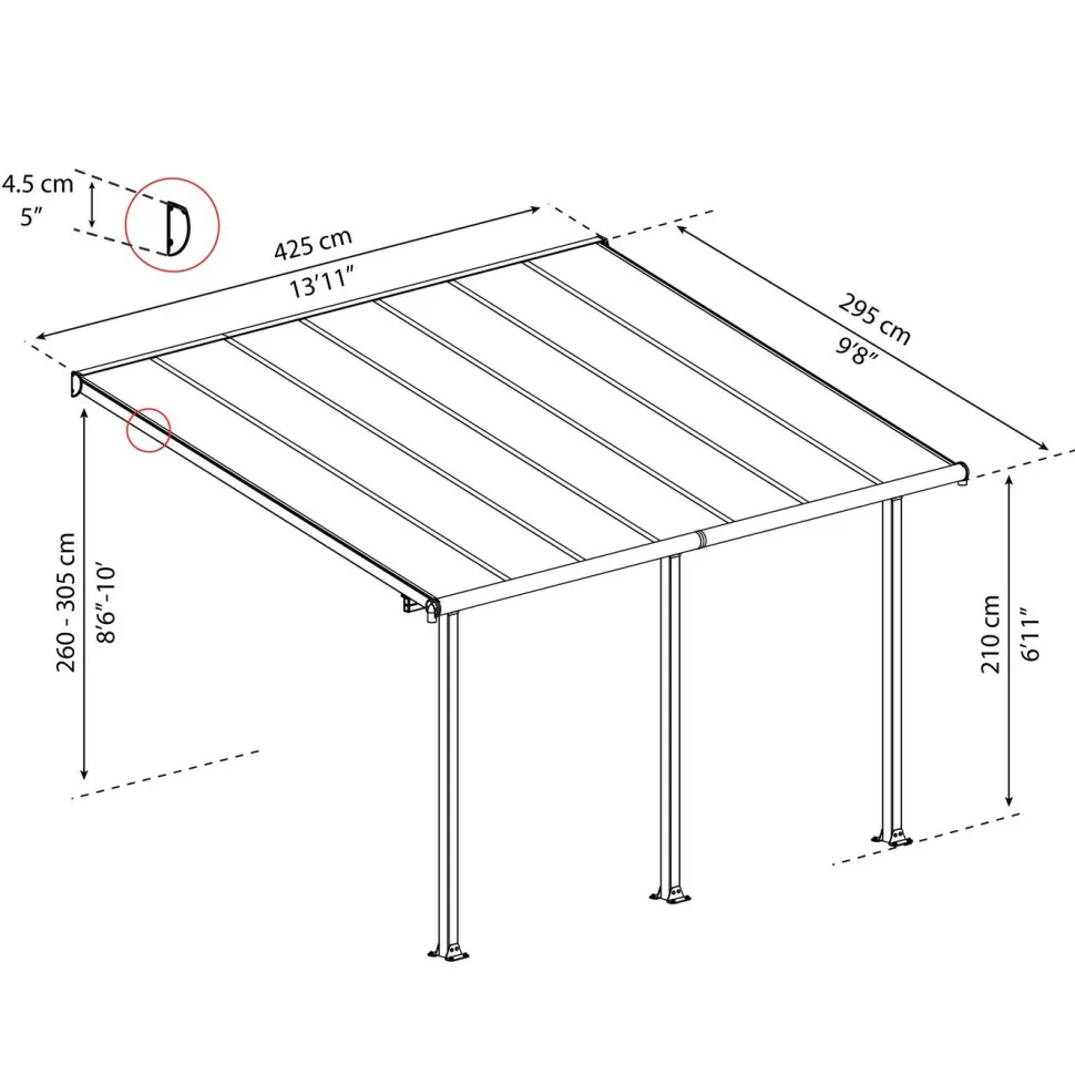 Terassikatos Palram-Canopia Olympia 3x4,25 m harmaa/kirkas
