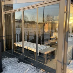 Terassin lasiliukuovi Keraplast, kohtaava malli, 4-osainen, kirkas lasi, mittatilaus