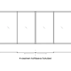 Terassin lasiliukuovi Keraplast, kohtaava malli, 4-osainen, kirkas lasi, mittatilaus
