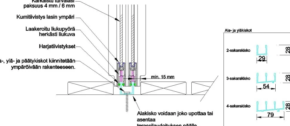 Terassin lasiliukuovi Keraplast, 1-os., harmaa, kirkas lasi, mittatilaus