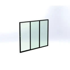 Terassin lasiliukuovi Keraplast 3-os. 2100x2870mm, kirkas/musta, sisäpuolinen nuppilukitus