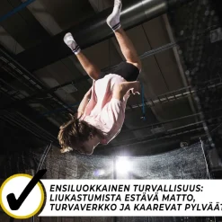Trampoliini Stratos turvaverkolla suorakaide eri kokoja