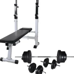 Treenipenkki levytanko- ja käsipainosarjalla, 60.5kg, 111x50x120cm