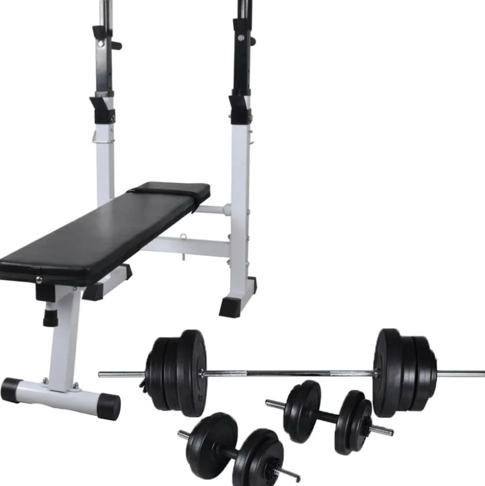 Treenipenkki levytanko- ja käsipainosarjalla, 60.5kg, 111x50x120cm