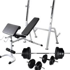 Treenipenkki levytanko- ja käsipainosarjalla, 60.5kg, 150x105x150cm