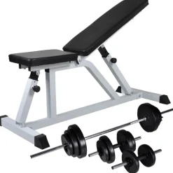 Treenipenkki levytanko- ja käsipainosarjalla, 30.5kg, 115x47x116cm