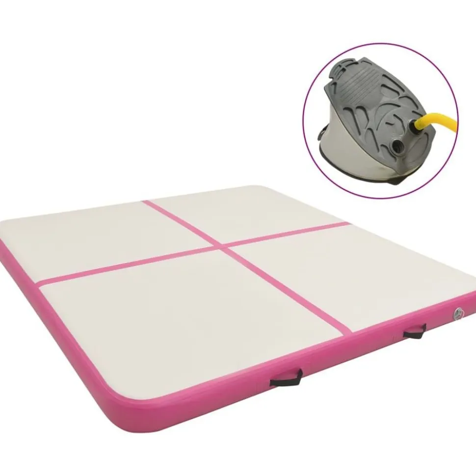 Täytettävä voimistelumatto pumpulla 200x200x15 cm PVC pinkki