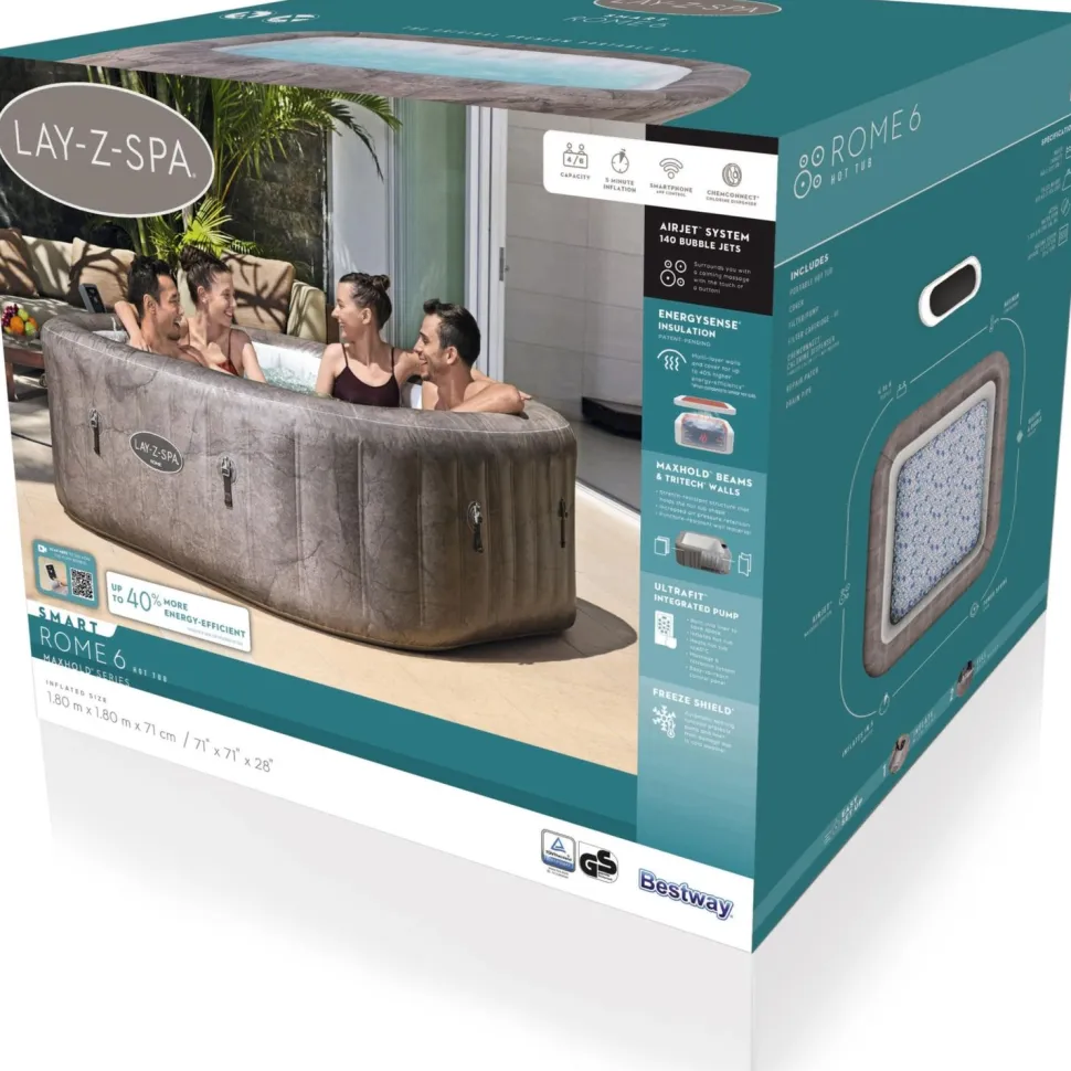 Ulkoporeallas Bestway Lay-Z-Spa Rome Ultrafit Smart Airjet, 6 hlöä, 140 suutinta