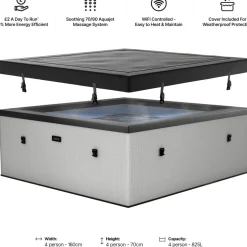 Ulkoporeallas Wave Spa Garda, 6 hlöä, 90 suutinta, WiFi, neliö, koottava, harmaa
