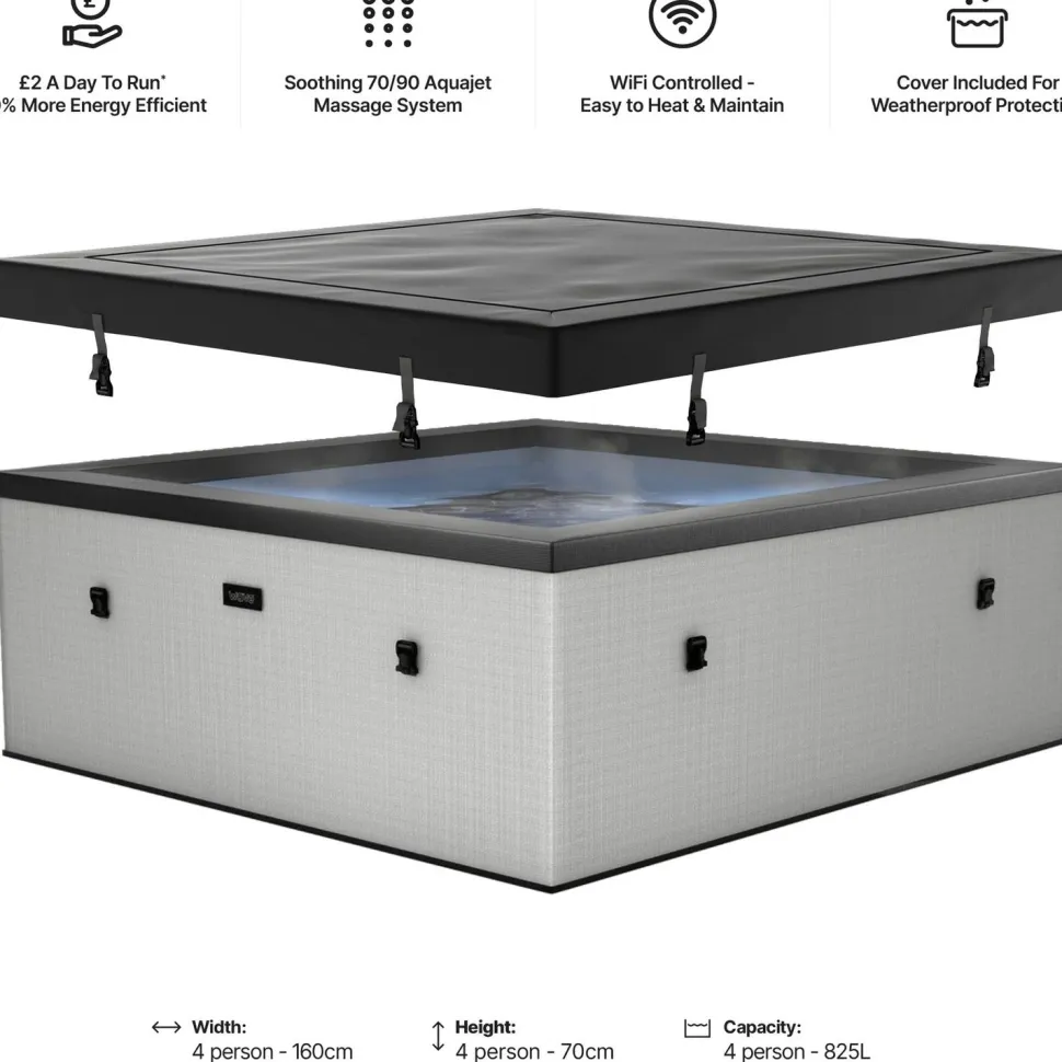 Ulkoporeallas Wave Spa Garda, 6 hlöä, 90 suutinta, WiFi, neliö, koottava, harmaa