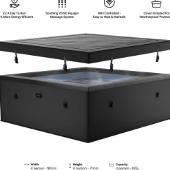 Ulkoporeallas Wave Spa Garda, 6 hlöä, 90 suutinta, WiFi, neliö, koottava, musta