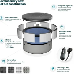 Ulkoporeallas Wave Spa Tahoe, 4 hlöä, 70 suutinta, WiFi, pyöreä, koottava, valkoinen