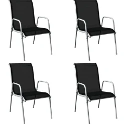 Ulkoruokailuryhmä terästä musta, 5 osaa