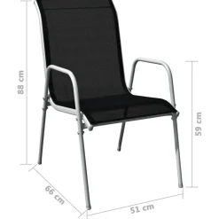 Ulkoruokailuryhmä terästä musta, 5 osaa