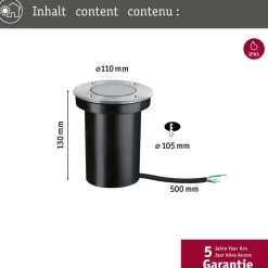 Upotettava terassivalaisin Paulmann Floor, IP65, 11cm, 230V,rst