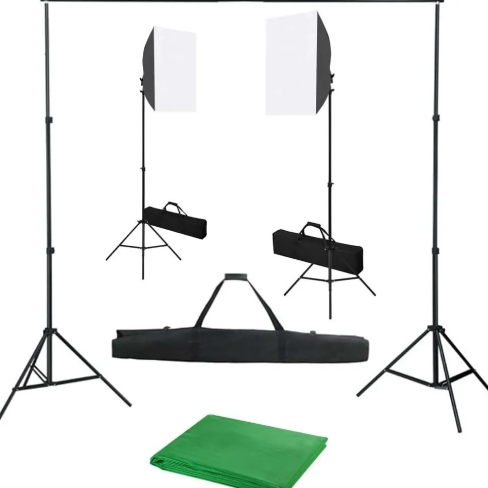 Valokuvastudiosarja 3 softbox-valoilla ja taustakankaalla