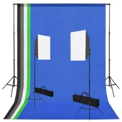 Valokuvastudiosarja softbox-valot ja taustakankaat