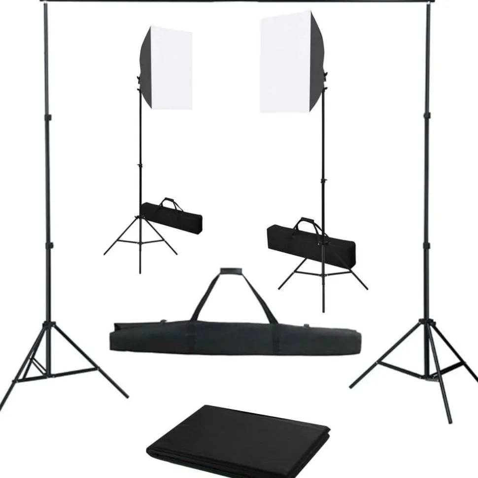Valokuvastudiosarja 6 softbox-valoilla ja taustakankaalla