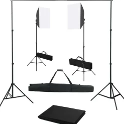 Valokuvastudiosarja 4 softbox-valoilla ja taustakankaalla
