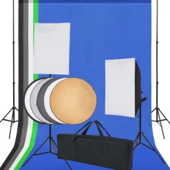 Valokuvastudiosetti 5 värillistä taustaa ja 2 softboxia