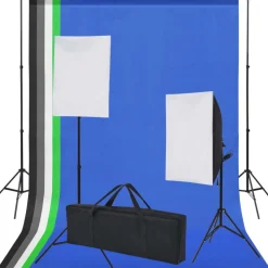 Valokuvastudiosetti 5 värillistä taustaa ja 2 softboxia