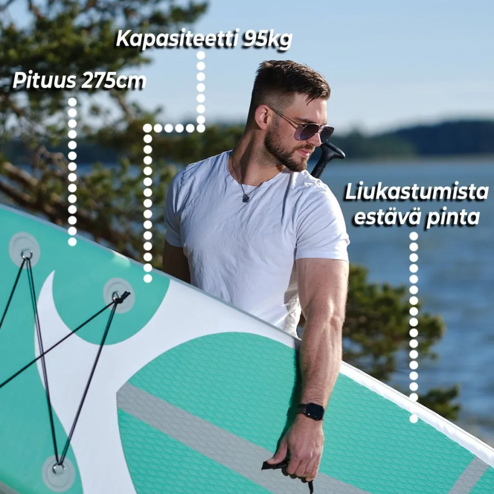 2x SUP-lautasetti Deep Sea Standard ilmatäytteinen 275 cm 15 PSI vihreä