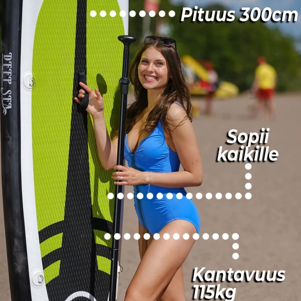 2x SUP-lautasetti Deep Sea Pro ilmatäytteinen 300 cm 15 PSI limenvihreä