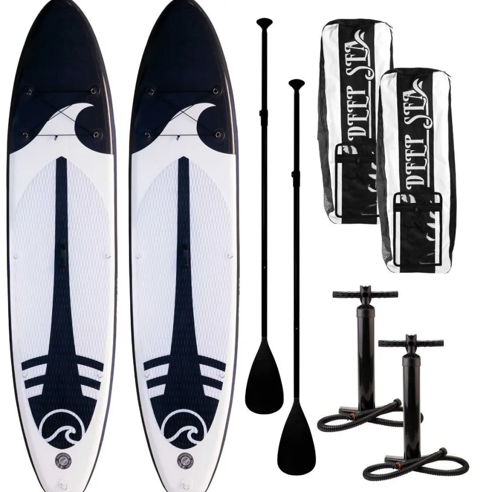 2x SUP-lautasetti Deep Sea XXL ilmatäytteinen 330 cm 15 PSI musta/valkoinen
