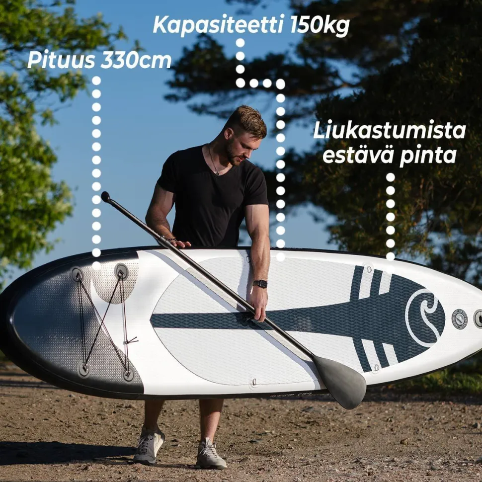 2x SUP-lautasetti Deep Sea XXL ilmatäytteinen 330 cm 15 PSI musta/valkoinen