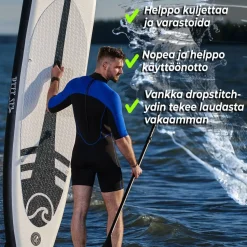 2x SUP-lautasetti Deep Sea XXL ilmatäytteinen 330 cm 15 PSI musta/valkoinen