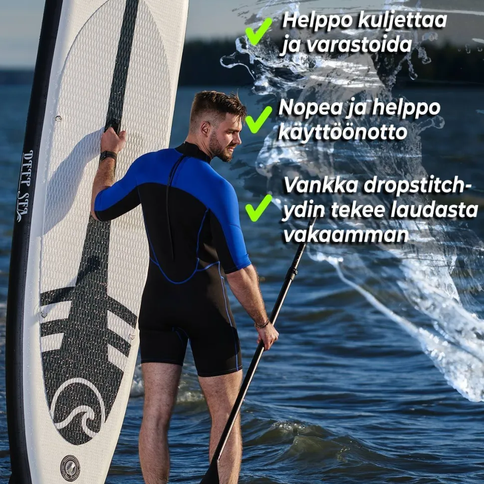 2x SUP-lautasetti Deep Sea XXL ilmatäytteinen 330 cm 15 PSI musta/valkoinen
